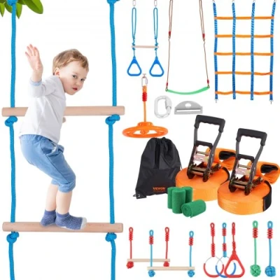 Afbeelding van VEVOR ninja Slackline hindernissenset, 2 x 15,24 m slacklines, 226,8 kg draagkracht, hinderniscursus, outdoor speelsetuitrusting, achtertuin speelgoed, trainingsuitrustingsset met 12 obstakels