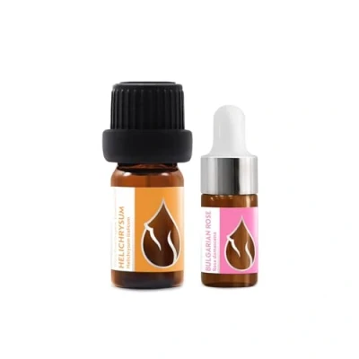Afbeelding van Set &quot;Luxe&quot; Biologische Etherische Oliën Helichrysum (5ml) + Rose (3ml) 100% Puur en Natuurlijk Onverdund Therapeutische kwaliteit Familiebedrijf Met stoom gedestilleerd Niet GMO 2 st