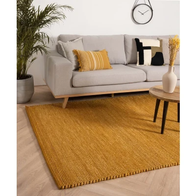 Afbeelding van Wollen Tapijt/Vloerkleed Lett Okergeel 60x120 Cm 100% Wol