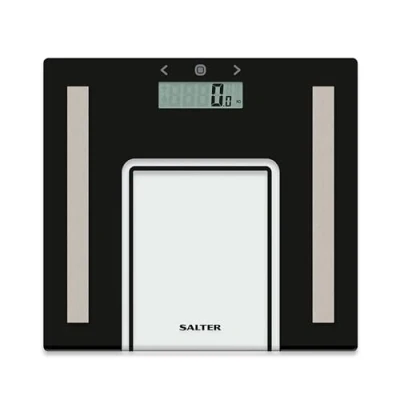 Afbeelding van Salter 9128 BK3R Analyser Bathroom Scale Glass Body Weighing Scales for Weight/Fat/Water, BMI, Digital Display, Slim Design, 8 User Memory, Athlete Mode, 180 kg Capacity, Batteries Included, Black