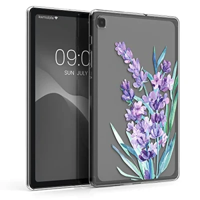 Afbeelding van kwmobile hoes geschikt voor Samsung Galaxy Tab S6 Lite (2024/2022/2020) siliconen beschermhoes tablet Lavendelbloemen design paars / turquoise transparant