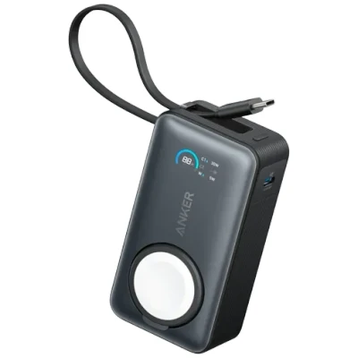 Afbeelding van Anker MagGo Power Bank voor Apple Watch, gecertificeerde accu, draagbaar en compact met 10.000 mAh, geïntegreerde USB C kabel, 35 W Max, iPhone 15, Samsung, iPad, AirPods meer