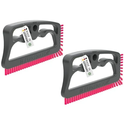 Afbeelding van FUGINATOR® Voegenborstel bundel 2 borstels in grijs/roze reinigingsborstel voor voegenreiniging badkamer, toilet, keuken enz. reiniging van wand en vloertegels handige borstel voegen