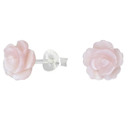 Afbeelding van JoyS Zilveren bloem oorbellen 8 mm roze roosje