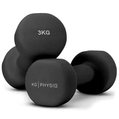 Afbeelding van kg Physio halterset met neopreencoating, zweetbestendige van 2 anti roltechnologie, korte halters, paar A3 oefenposter, halters 3 kg, zwart