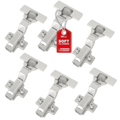 Afbeelding van SOTECH SMOOTH 6 stuks SOFT CLOSE potscharnieren 105 binnenaanslag T52 met montageplaten, deksels, schroeven en snelmontage KLIP, getest 50.000 cycli