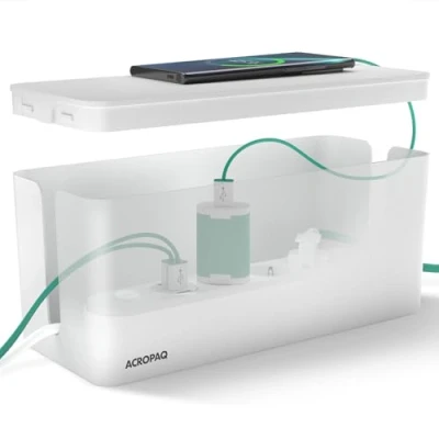 Afbeelding van ACROPAQ Kabelbox Medium Opbergbox stekkerdoos, Kabel organiser Wit ACM002W