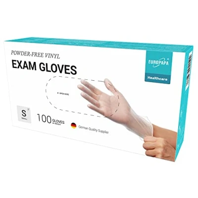 Afbeelding van EUROPAPA® Vinylhandschoenen, wegwerphandschoenen, onderzoekshandschoenen, latexvrij, poedervrij, vinyl handschoenen, verkrijgbaar in maten S, M, L en XL, transparant, 100 stuks