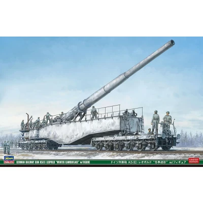 Afbeelding van 1:72 Hasegawa 30070 German Railway Gun K5 (E) Leopold Winter Camouflage met Figuren Plastic Modelbouwpakket