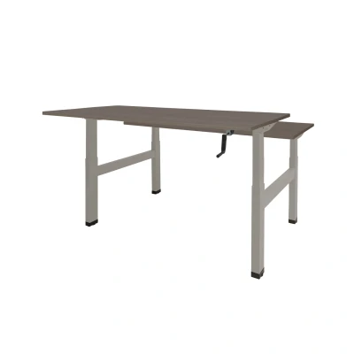 Afbeelding van Dextro zit/sta hoogte slinger verstelbare Duo werkplek, bladmaat 2 x 120 80 cm., frame kleur aluminium RAL 9006 blad 25 mm. melamine Logan Eiken