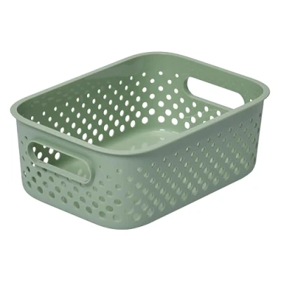 Afbeelding van SmartStore Kleine opbergmand 1,6 l, groen, keuken, badkamer, kantoor, speelgoedorganizer, vuilnisbak met handgrepen, 10 jaar garantie, nestbaar, 20,5 x 14,5 7,5 cm (l b h)