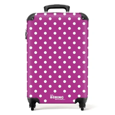 Afbeelding van NoBoringSuitcases.com® Handbagage koffer lichtgewicht Reiskoffer trolley Witte stippen op paarse achtergrond Rolkoffer met wieltjes Past binnen 55x40x20 en 55x35x25