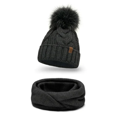 Afbeelding van Vivisence 7014 Beanie AND LOOP Scarf SET Sjaal, Dames, Maat: One Size, Dark grey