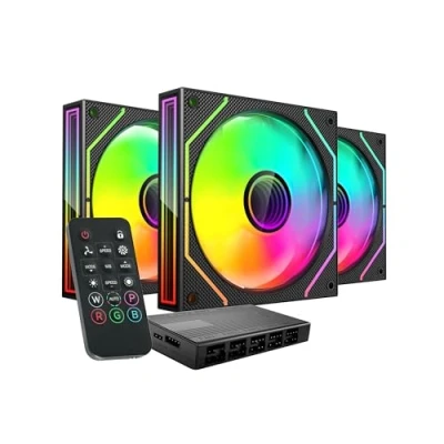 Afbeelding van MARS GAMING MF 3DPROKIT, Kit 3x PWM 120mm Ventilatoren, ARGB Infinity Mirror 3D Verlichting, Regelsysteem, FDB Lagers, Afstandsbediening en HUB, Totale Compatibiliteit, Zwart