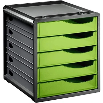 Afbeelding van Rotho, Spacemaker, Ladebox / kantoorbox met 5 lades, Kunststof (PS) BPA vrij, groen/zwart, 33,5 x 28,5 32,0 cm
