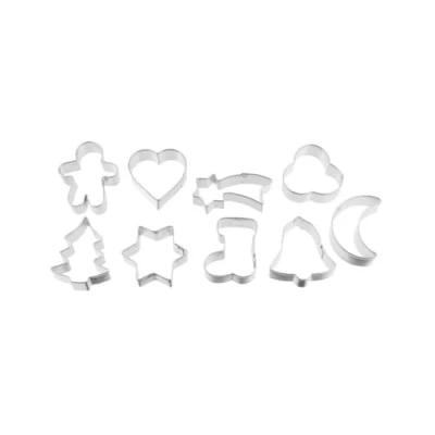 Afbeelding van Zenker Kerstuitstekers PATISSERIE, uitsteekvormen op een draadbeugel, uitstekers voor koekjes, koekjes en fondant (kleur: zilver) hoeveelheid: 1 x 9 stuks