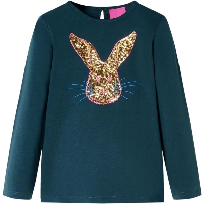 Afbeelding van Kindershirt met lange mouwen konijnenprint 116 donkergroen