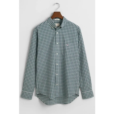Afbeelding van Gant Overhemd Poplin Ruit Groen maat L Heren Overhemden Casual met Regular fit Pasvorm Katoen