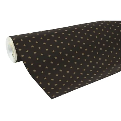 Afbeelding van Clairefontaine 201339C een spoel cadeaupapier trouwpapier 60 g formaat: 50 x 0,70 m motief: gouden sterren, zwarte achtergrond geschenkverpakking, ideaal voor professionele verpakkingen