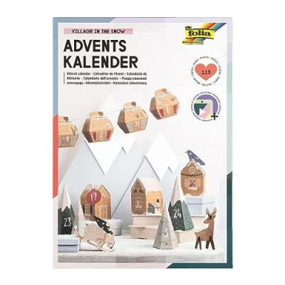 Afbeelding van folia 9388 Adventskalender knutselset &quot;VILLAGE in THE SNOW&quot;, 113 delige doe het zelf set, stad de sneeuw