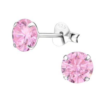 Afbeelding van JoyS Zilveren ronde oorbellen kristal roze 6 mm oorknoppen