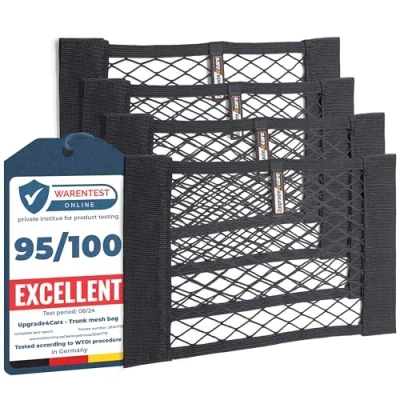 Afbeelding van Upgrade4cars Kofferbaknettas met klittenband, 4 auto organizernetten, 40 x 25 cm, elastisch opbergnet, universeel, accessoires, interieur, gadget