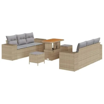Afbeelding van vidaXL 9 delig tuinbankstel met kussens in beige poly rattan acacia