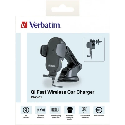 Afbeelding van Verbatim Snelle draadloze oplader, KFZ, Qi, 9V/12V, FWC 01 kabel USB type AC, 1m, zwart, retail