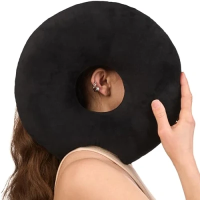 Afbeelding van Piercing Kussen Donut Met Gat Voor Oor Hoofdkussen Zijslaper Verstelbare Vulling 31x31 cm Ringkussen Piercingkussen Hoofd Zwart