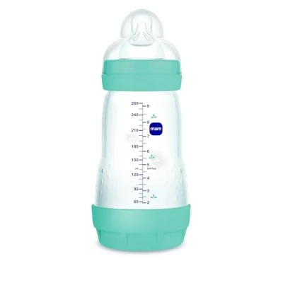 Afbeelding van MAM anti Colic A149 Gepatenteerde koliekfles met zuiger, 1 van SkinsoftTM, ultrazacht, voor baby&#039;s tot 2 maanden, 260 ml, blauw, zelfsteriliseerbaar in 3 minuten