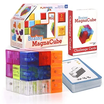 Afbeelding van Playmags Brainy Cube met Challenge Cards, bouwstenen voor Creative Open Ended Play, educatief speelgoed kinderen van 3 jaar +
