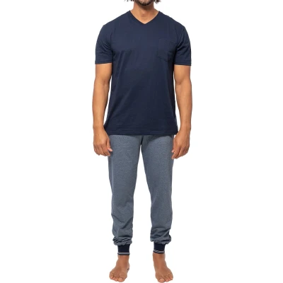 Afbeelding van Ammann Organic SET Pyjama, Heren, Maat: XL, Blau gemustert