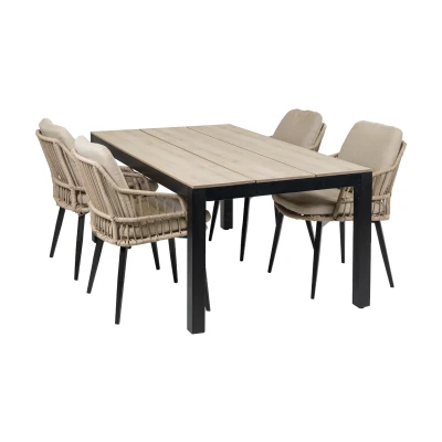 Afbeelding van 4 Seizoenen Tuinmeubelen 5 delige tuinset Isabel stoelen 180cm Cyprus tuintafel