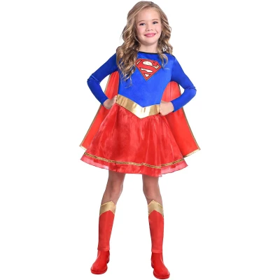 Afbeelding van amscan (PKT) (9906074) Klassieke Warner Bros Supergirl Kinderkostuum voor meisjes (8 10 jaar)
