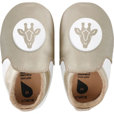 Afbeelding van Bobux Soft Soles Gold &amp; white giraffe loafer Babyslofjes EU 18