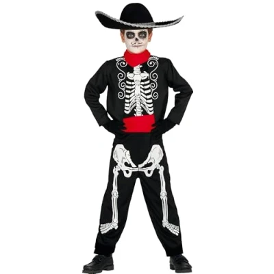 Afbeelding van Fiestas Guirca Verkleedpak Mariachi Skelet Zwart/wit Mt 122/134