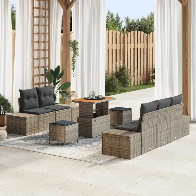 Afbeelding van vidaXL 8 Stuks Tuin Sofa Set met Kussens Grijs Poly Rattan Acacia