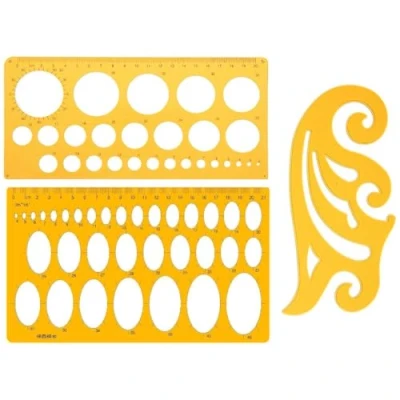 Afbeelding van Aililong 3 stuks cirkelsjabloon set robuuste sjablonen. Grafische sjablonen met verschillende maten cirkels, ellipsen en bochten. Perfect voor gebruik op kantoor, thuis of school
