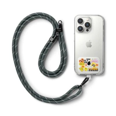 Afbeelding van Ringke houder linkriem met grafisch ontwerp TPU tag, verstelbare crossbody polyester touwkoord compatibel universele smartphonehoes Focus/Charcoal &amp; Gray