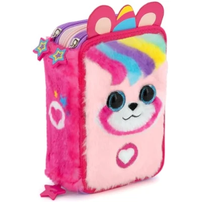 Afbeelding van Julian Ross Drievoudig gevuld etui voor kinderen, 45 accessoires de basisschool, 3 ritssluitingen, georganiseerde vakken, kleurpotloden, viltstiften, lijm, schaar, Pandacorn Fluffy, pennenhouder