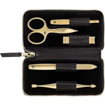 Afbeelding van ZWILLING Twinox Manicure 5 Delige Set met Nette Lederen Etui en Gouden Rits, Zwart