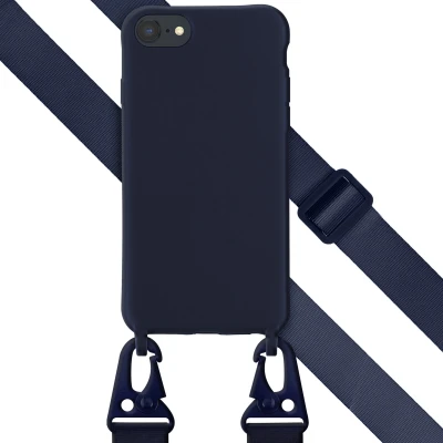 Afbeelding van Apple iPhone SE (2022) Hoesje Siliconen en TPU (zacht) Selencia Softcase/Koordhoesje/Backcover Donkerblauw Telefoonhoesje