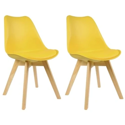 Afbeelding van WOLTU 2 eetkamerstoelen keuken /woonkamerstoelen, design van kunstleer en massief hout, geel BH29gb