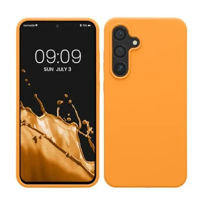 Afbeelding van kwmobile telefoonhoesje geschikt voor Samsung Galaxy S24 FE Hoesje met siliconen coating Smartphone case in fruitig oranje
