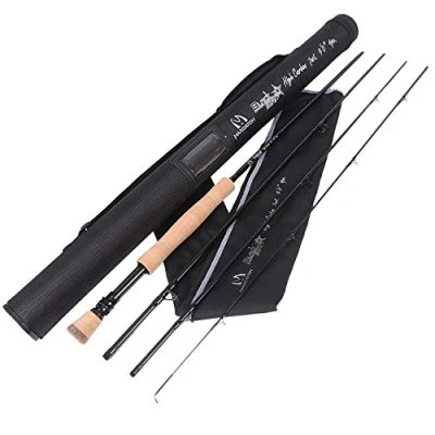 Afbeelding van MAXIMUMCATCH Black Star Fly Hengel: IM10 Carbon Fiber, Pacbay Minima Gids, Geanodiseerde Reel Seat, 4 delig, 4/5/6/7/8 wt (Black Rod, 9&#039; 8wt)