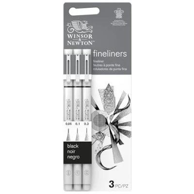 Afbeelding van Winsor &amp; Newton Fineliner Set van 3 gekalibreerde finelinerstiften, kleur zwart, punten 0,05, 0,1, 0,3