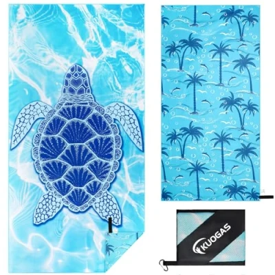 Afbeelding van KUOGAS Strandhanddoek, XXL, 200 x 100 cm, grote, sneldrogende microvezelhanddoek, zandvrije badhanddoek, strandhanddoek voor dames