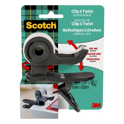 Afbeelding van Plakbandhouder Scotch Clip C19 donkergrijs + 1rol magic tape 19mmx8.89m