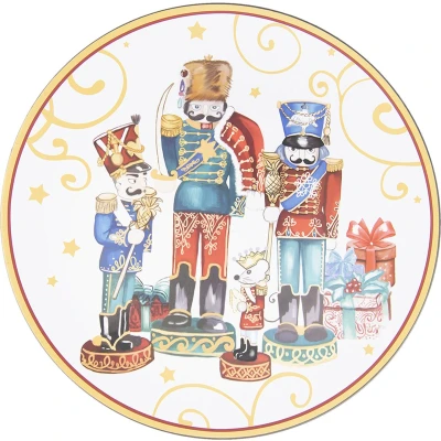 Afbeelding van Clayre &amp; Eef Onderbord Ø 40 cm Rood Blauw Kunststof Notenkrakers Kerstbord