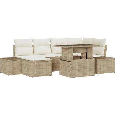 Afbeelding van vidaXL Tuin Sofa Set van 7 Beige en Wit Riet Polyester